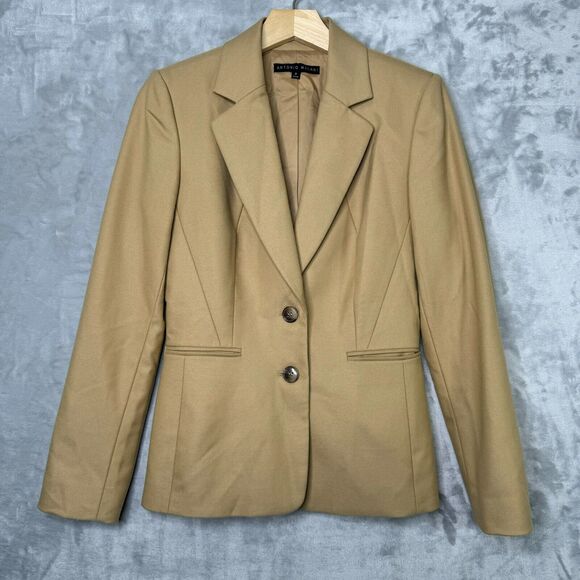 Antonio Melani Blazer Womens 2 Tan 2 Button Lined Pockets Stretch Career - Picture 1 of 10